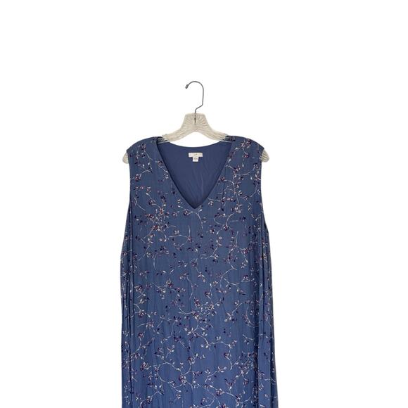 J. Jill Blue Floral Dainty Sleeveless Lightweight Tiered Hem Lagenlook Dress XL - Picture 4 of 12